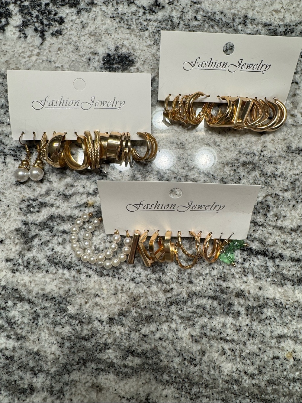 Gold Tone Fashion Earring Set with Pearls